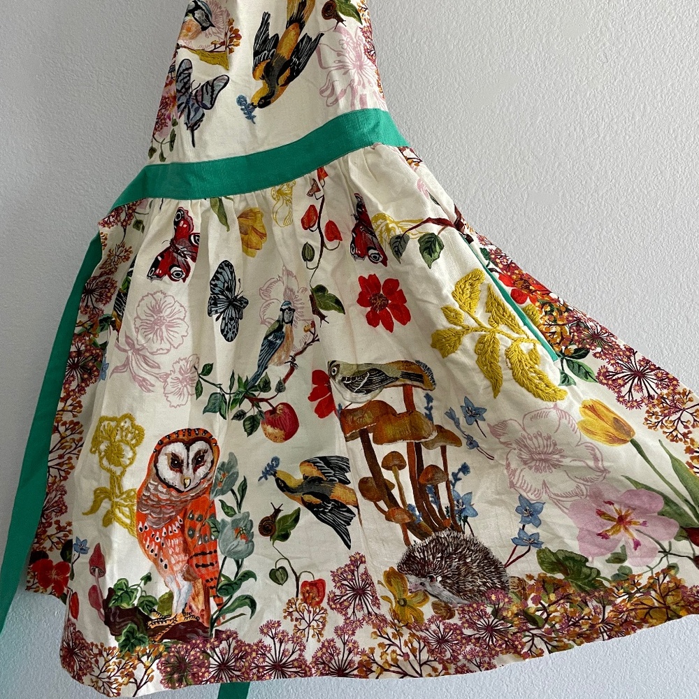 Anthropologie Nathalie Lete Embroidered Apron Woodland Animals Owl Mushrooms